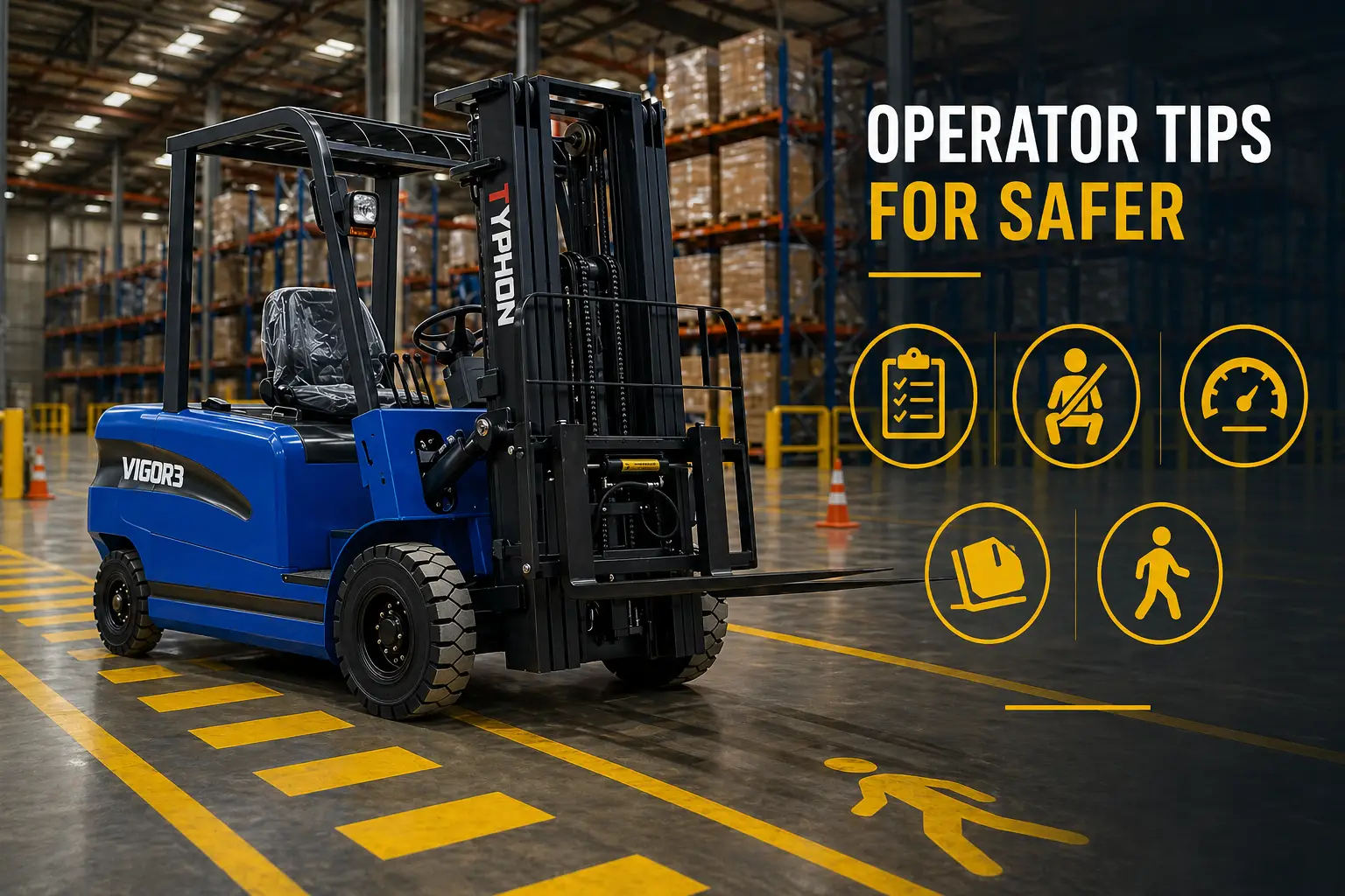 Forklift operator at the controls