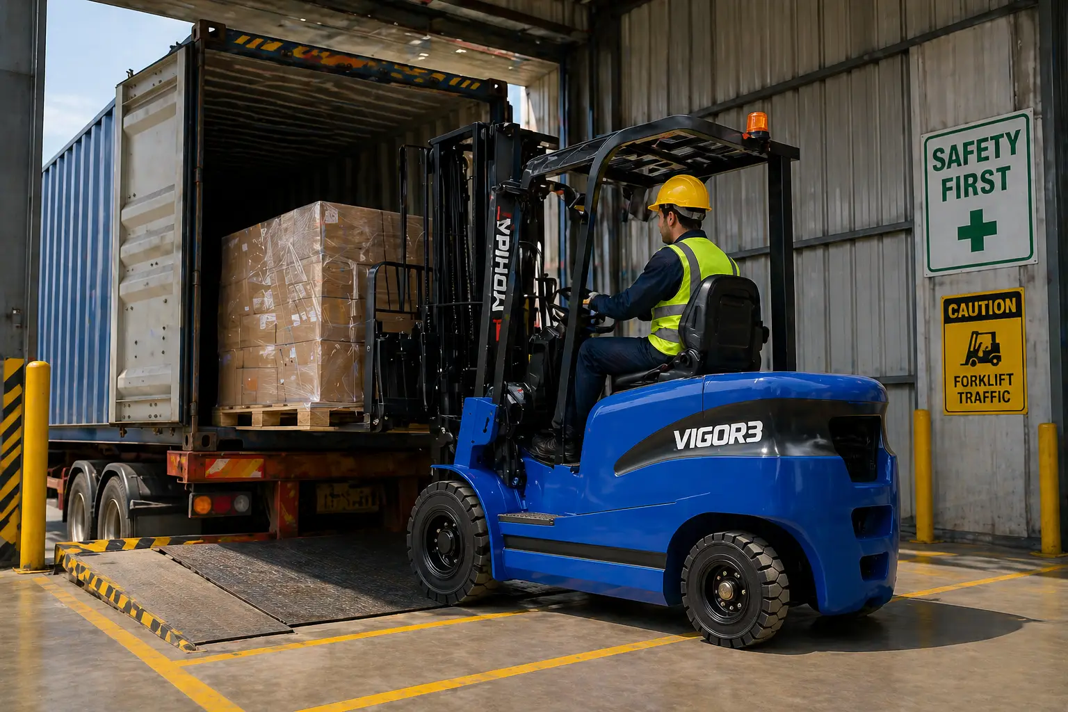 Forklift operator handling a pallet