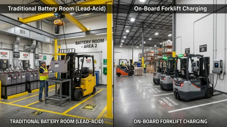On-Board Forklift Charging vs. Battery Rooms