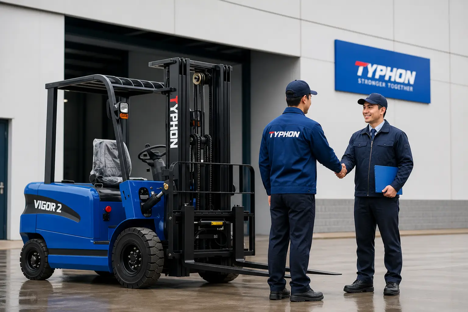 Heavy duty pneumatic tire forklift operating on an outdoor construction site in Chicago